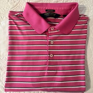 Men’s Polo Golf Performance short sleeve shirt! Pink and blue strip! Size XL